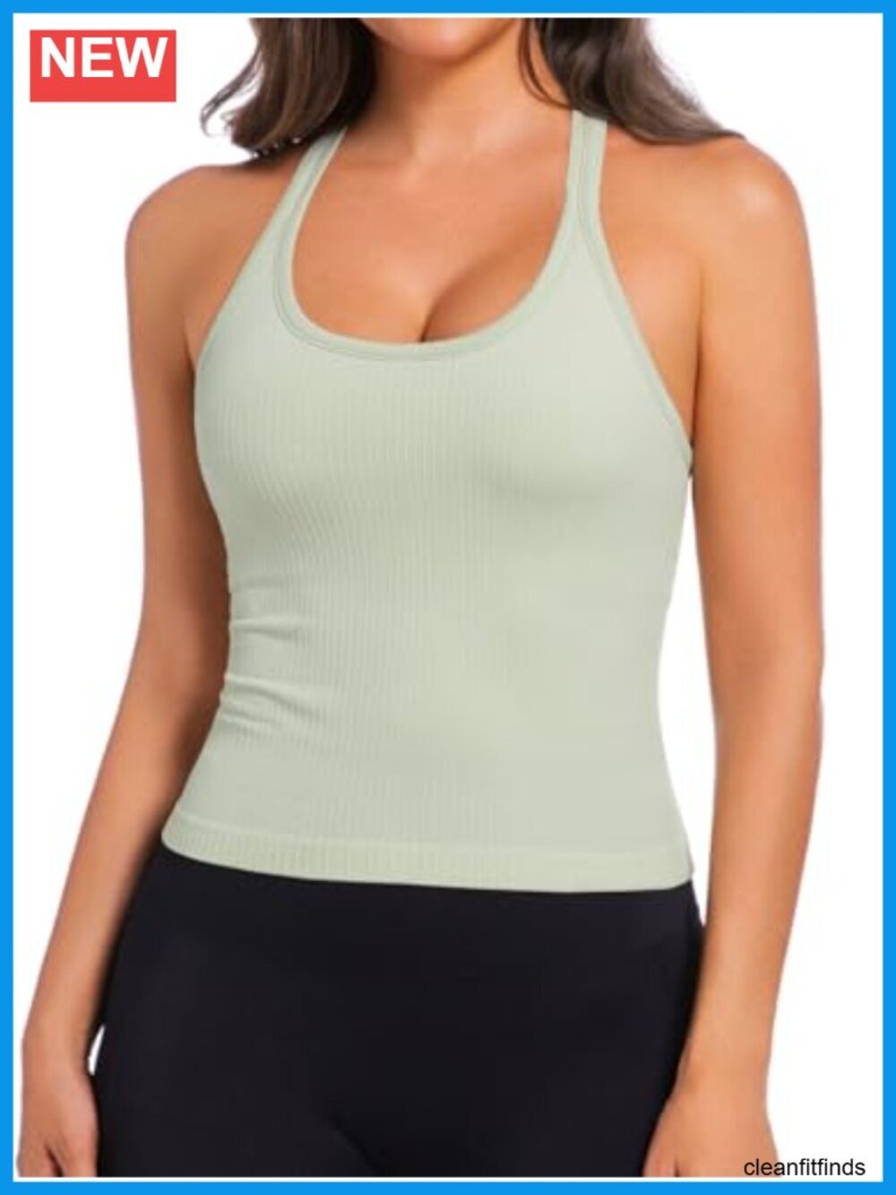 Women's Built-in Bra Ribbed Seamless Scoop Neck Longline Racerback Tank Top